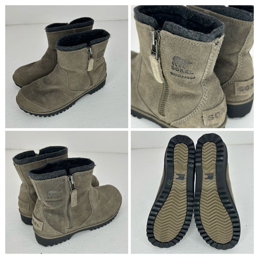 Sorel Meadow Waterproof Boots Womens Size 6 Tan Suede Zip Pull-On Ankle Outdoor